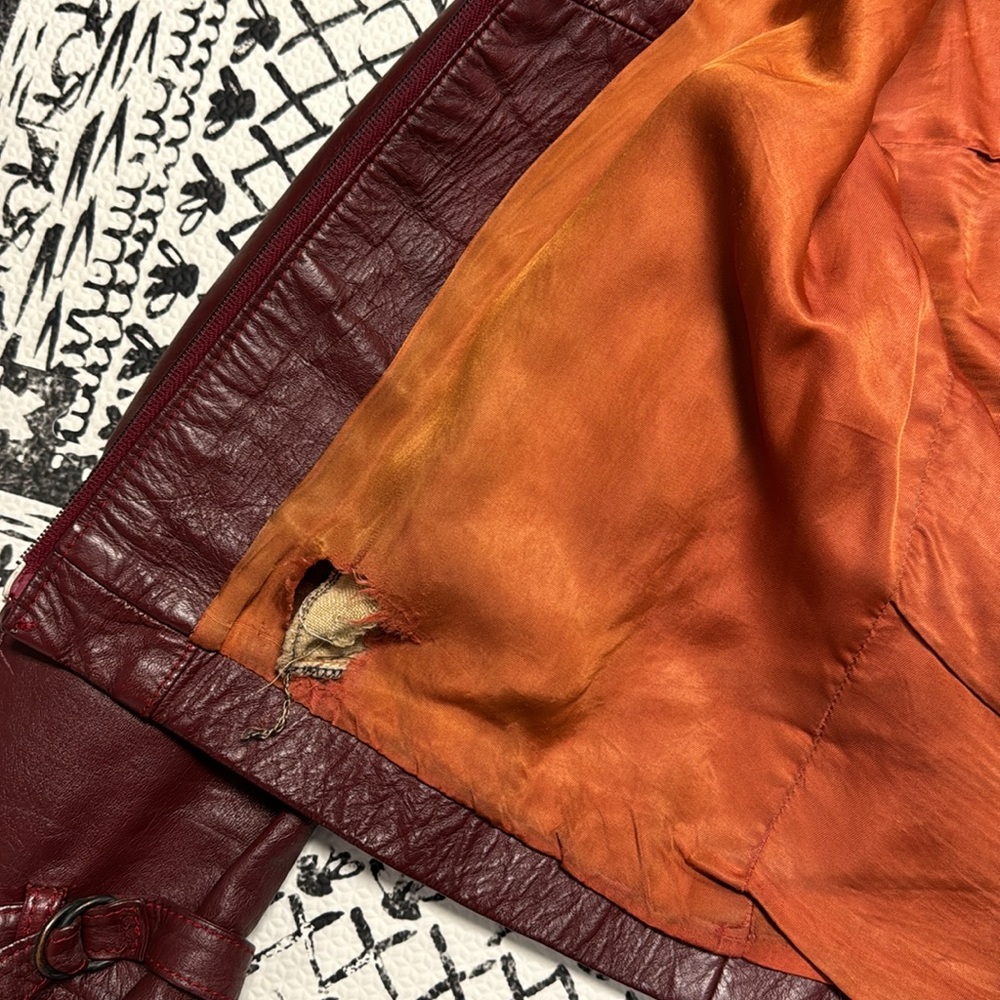 “J B Leather Corp” dark ruby red / brown style leather jacket - Picture 9 of 9